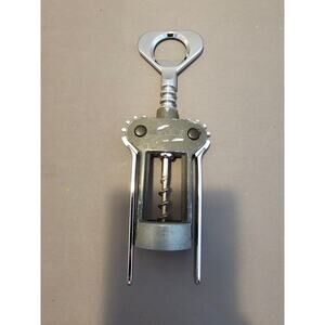 Vintage Swing-A-Way Black/Silver Corkscrew Wine Bottle Opener w/Fins - Italy